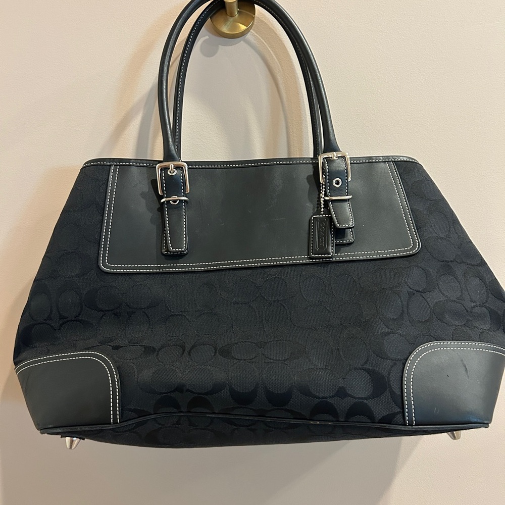 Genuine Coach Black Signature Tote large wide 18” at widest portion.